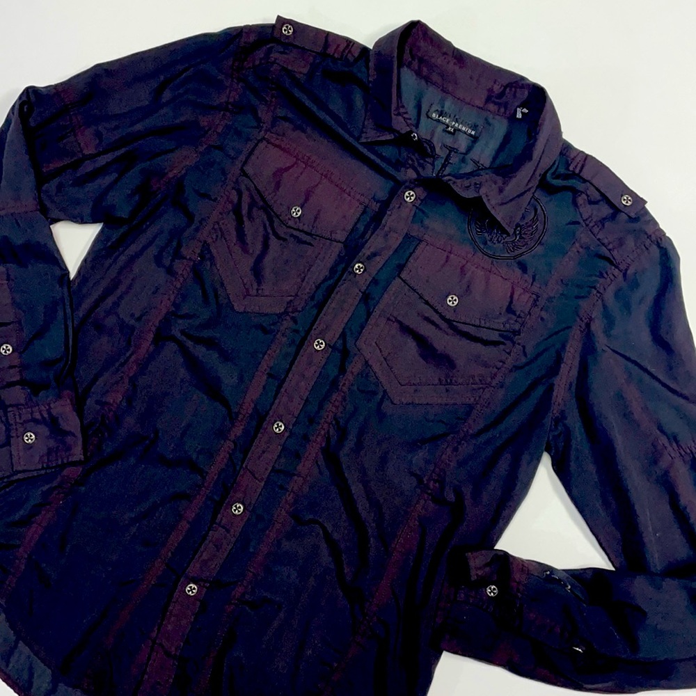 Affliction mens XL dark purple embroidered shirt
